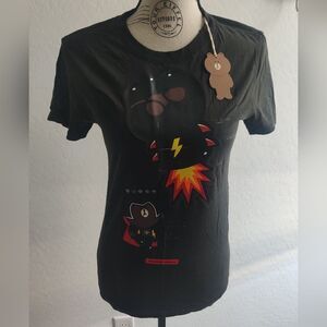 🆕 Line Friends Collection Thunder brown 100% cotton black graphic t-shirt_Small